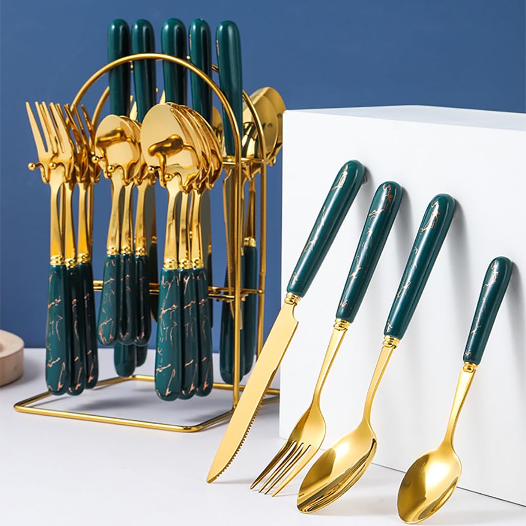 Luxury Original Marble 24-Piece Gold Cutlery Set with Holder