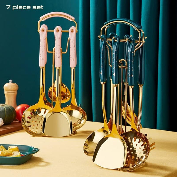 7-Piece Platinum Ceramic Kitchen Utensil Set with Holder
