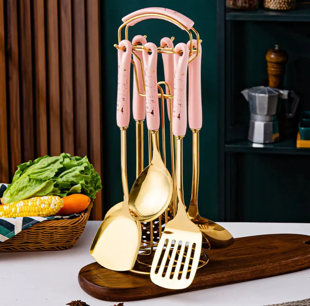 7-Piece Platinum Ceramic Kitchen Utensil Set with Holder