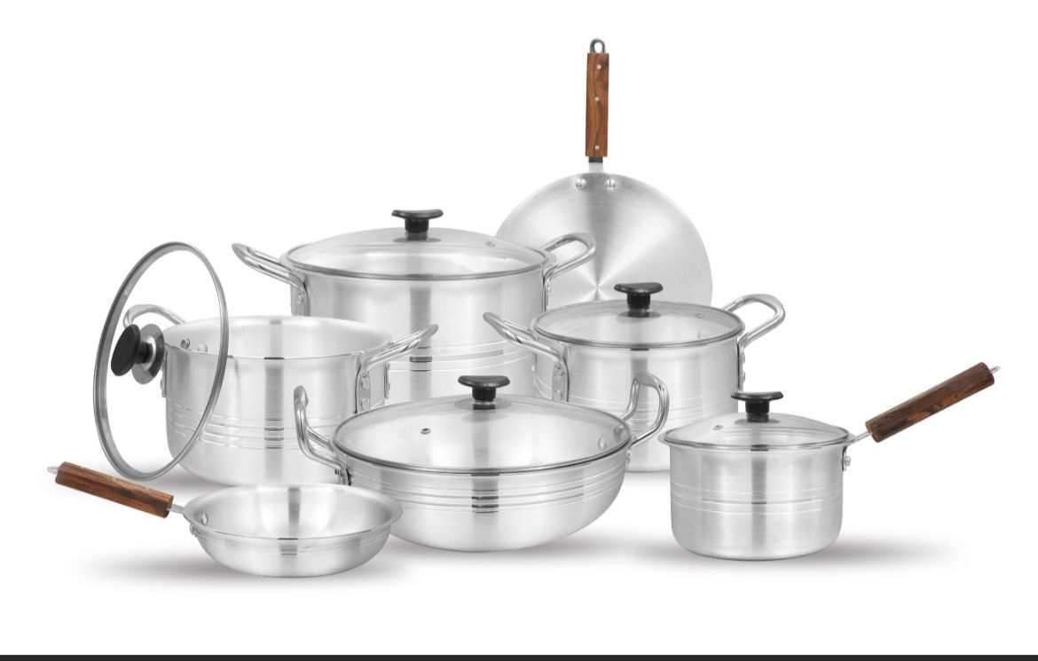 Prisma 15-Pcs Cookware Set – Glass Lids & Stylish Metal Finish