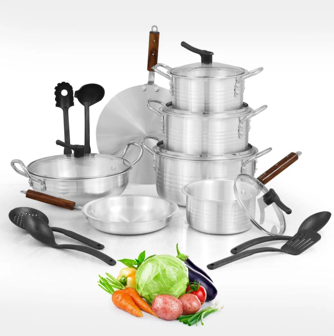 Prisma 15-Pcs Cookware Set – Glass Lids & Stylish Metal Finish