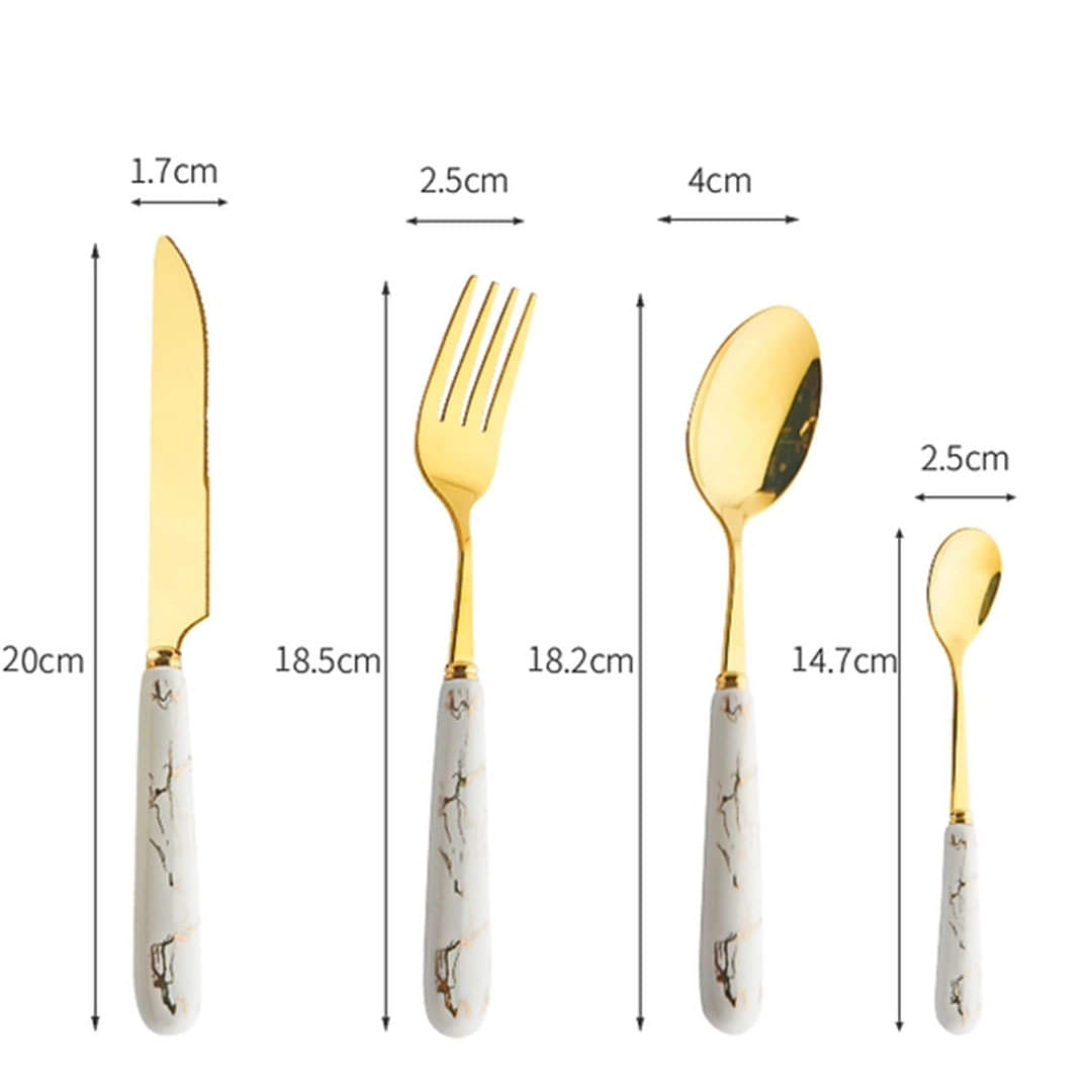 Luxury Original Marble 24-Piece Gold Cutlery Set with Holder